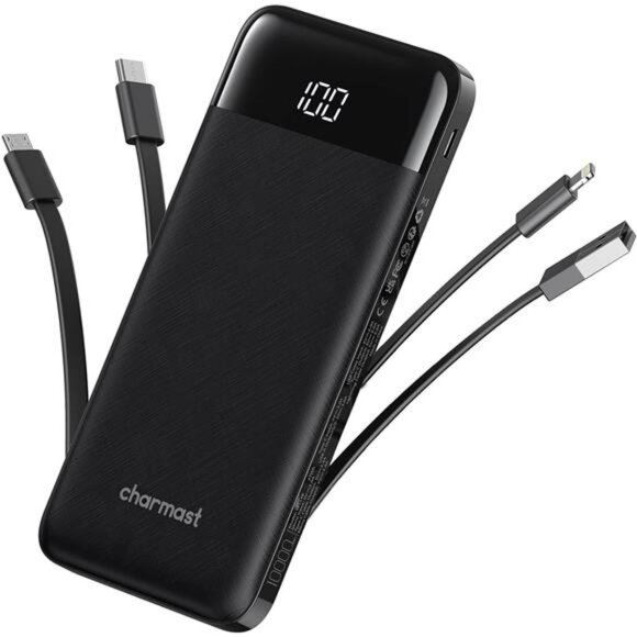 Portable charger with built in cables slim 10000mAh power bank for travel - Picture 1 of 7